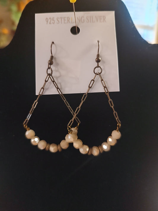 Neutral Crystal Bead & Chain Earrings